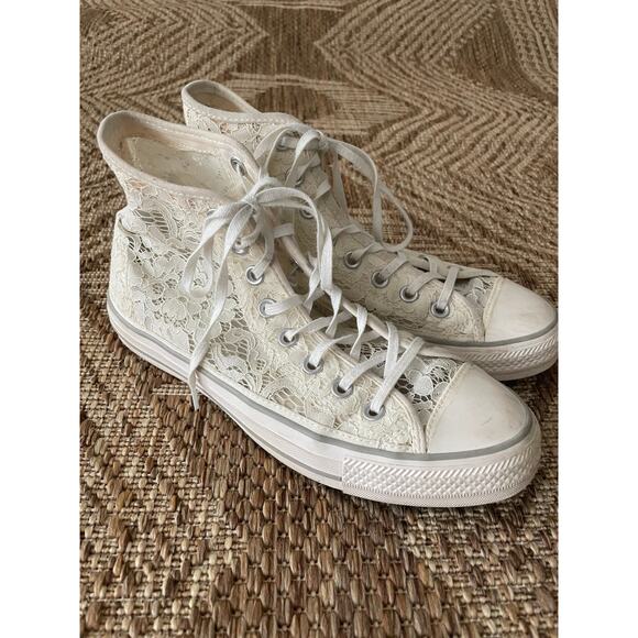 Converse Shoes - Converse Pre-loved White Lace High tops SZ 9.5